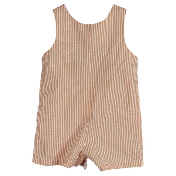 Good Lad Romper Shortall Orange 6-9M Buttons Seersucker Striped Dino Embroider - Picture 4 of 7